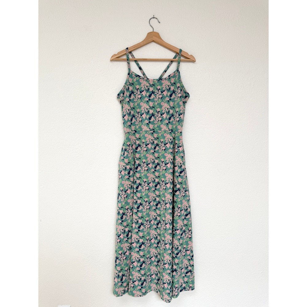 Pact Green Floral Midi Dress with Pink Flowers